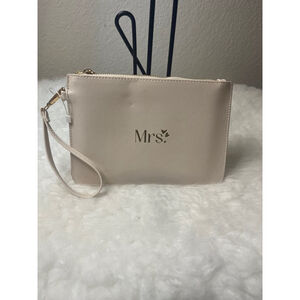 Clutch/Envelope Slim Handbag with handle Strap Beige Color Mrs. Logo